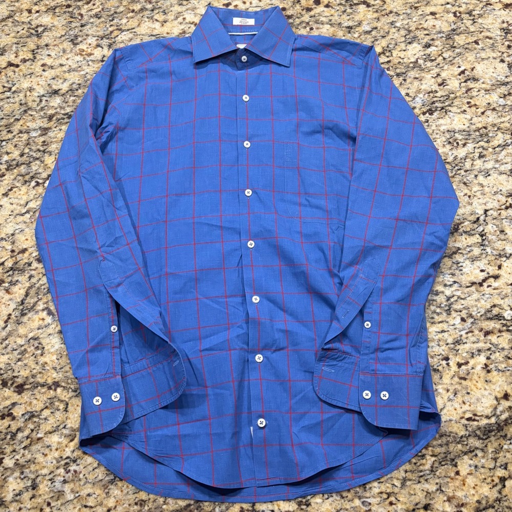 Peter Millar Mens Blue Red Windowpane Check Cotton Button Down Shirt Small ws